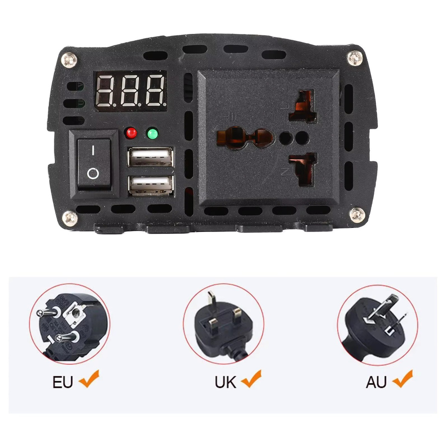 DWiusty 8000W Sinuswellen-Wechselrichter 12V zu 220V/230V Transformator mit USB-Anschlüssen und LED-Anzeige in Schwarz - Bild 2