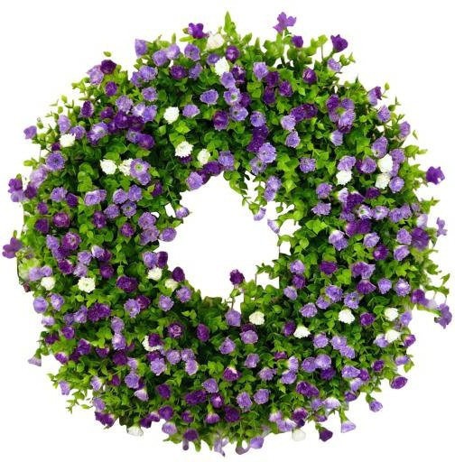 Künstlicher Wildblumenkranz mit Eukalyptusblättern in Grün und Multicolour für Frühling und Sommer, Durchmesser: 45 cm - Bild 1