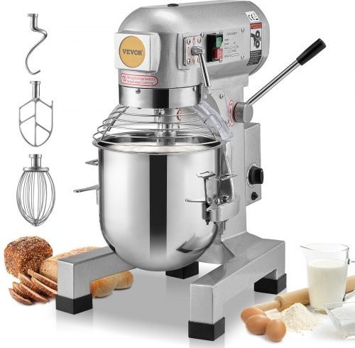VEVOR Kommerzieller Standmixer 550W mit 14 l Edelstahlschüssel und 3 Mixaufsätzen, Silber - Bild 1