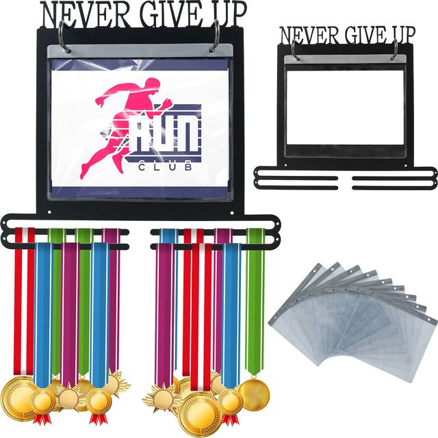 Willstar Medaillenaufhänger in Schwarz zur Wandmontage als Medaillenständer und Abzeichen-Organizer für Sport, Laufen und Marathon, Breite: 36,0 cm, Höhe: 32,5 cm, Tiefe: 2,0 cm - Bild 1