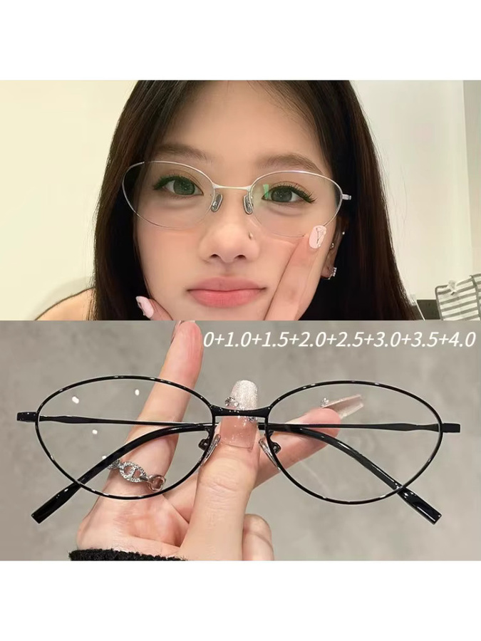 MDOD Lesebrille, Cat-Eye, Metall, Vollrand, Schwarz - Bild 3