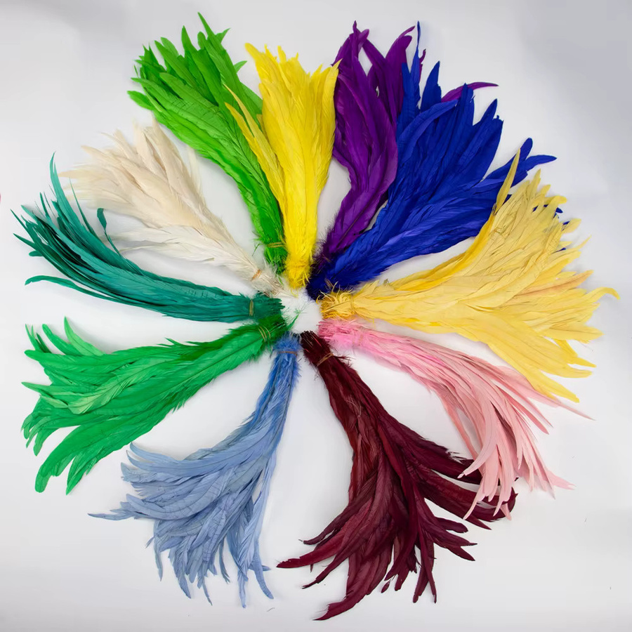100 Stück natürliche Hahnenschwanzfedern von DYLF PLUMES in Mehrfarbig und Rot, 25–40 cm lang, ideal für Kunsthandwerk, Hochzeit, Party und Dekoration - Bild 2