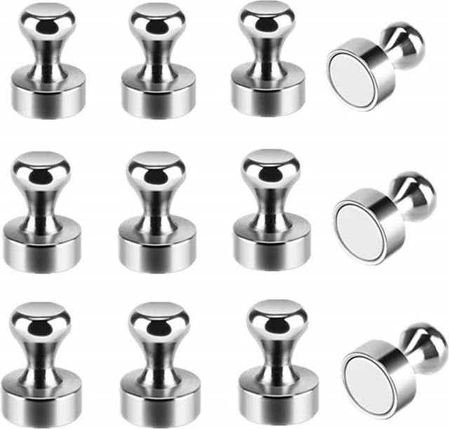 Starke Neodym-Magnet-Pushpins aus Stahl in Silber und Weiß für Kühlschrank und Whiteboard - Bild 1