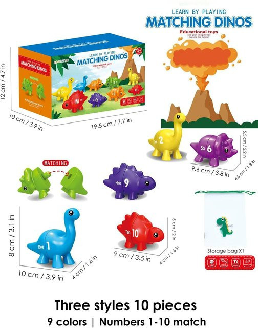 Binchi Dinosaurier-Spielzeug, Montessori-Lernspielzeug mit Aufbewahrungseimer - Bild 1