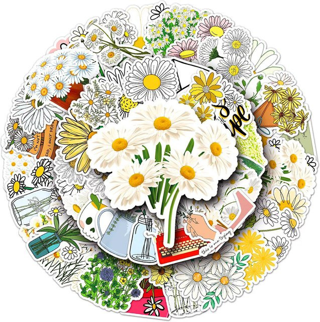 Rspctou Gänseblümchen Sticker Set in Weiß und Multicolour für Scrapbook und Handyhüllen - Bild 1