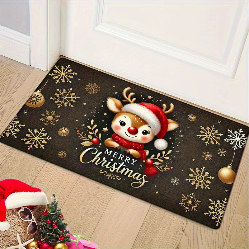 VIKAMA Weihnachtliche Fußmatte mit Cartoon Elch Design, rutschfest, Multicolor - Bild 3