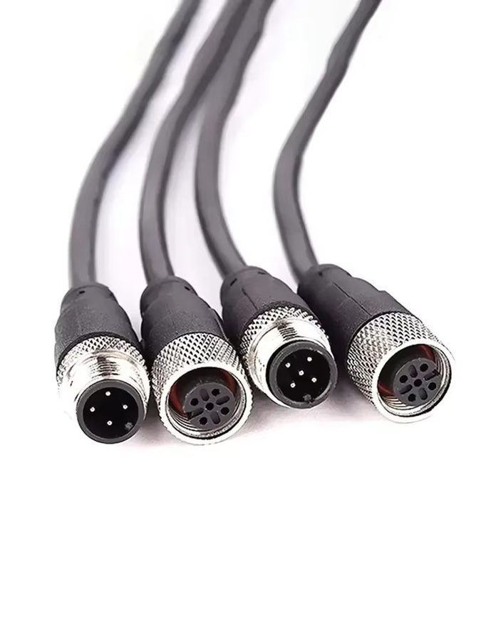 DIVEDEER M12 Luftfahrt Stecker und Buchse Set mit Draht, Wasserdicht, Gerade und Ellenbogen Ausführung, PVC Sensor Verlängerungskabel, Schwarz, Länge: 10 m - Bild 5