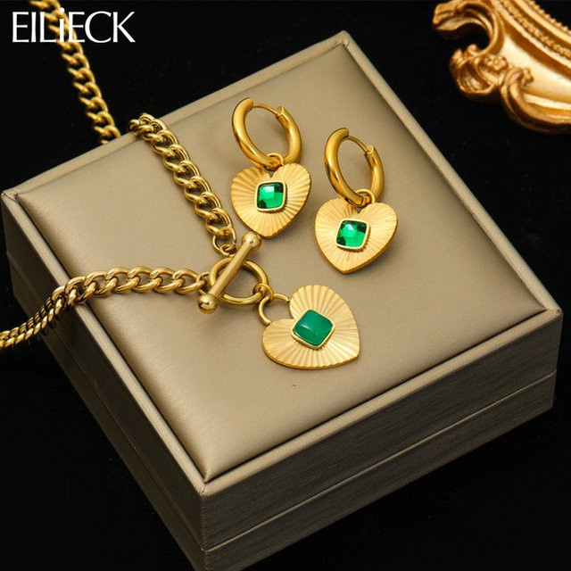 Eilieck Schmuck-Set, Halskette und Ohrringe, Edelstahl, Kristall, Damen - Bild 1