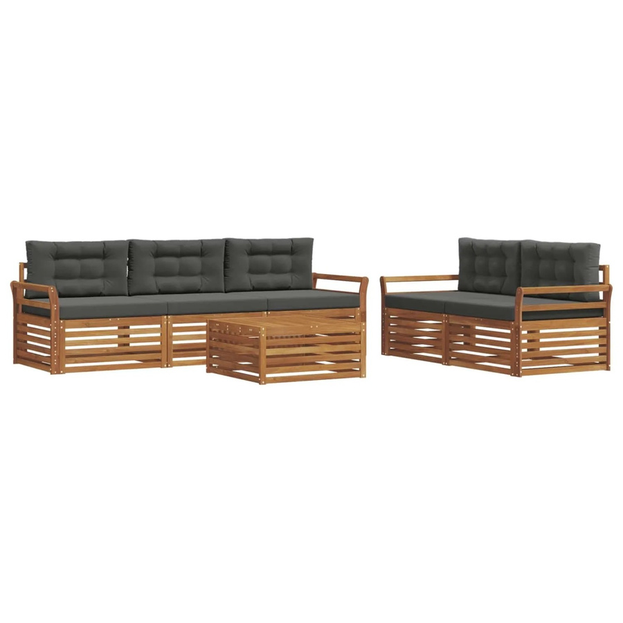 vidaXL 6-tlg. Outdoor-Sofagarnitur aus Akazienholz mit Kissen in Anthrazit und Natur - Bild 2