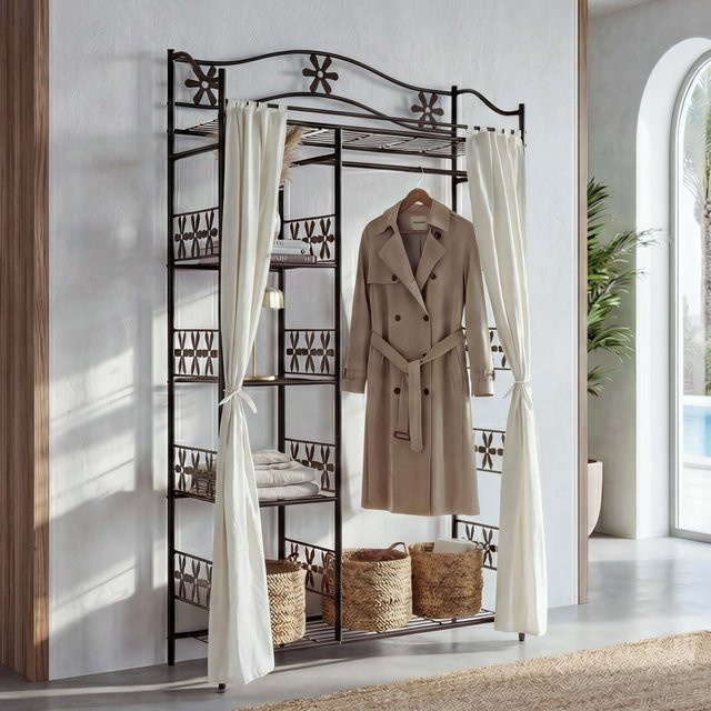 MCW Metall-Garderobe Genf mit Vorhang in Schwarz, B/T/H: 100 x 43 x 172 cm - Bild 1