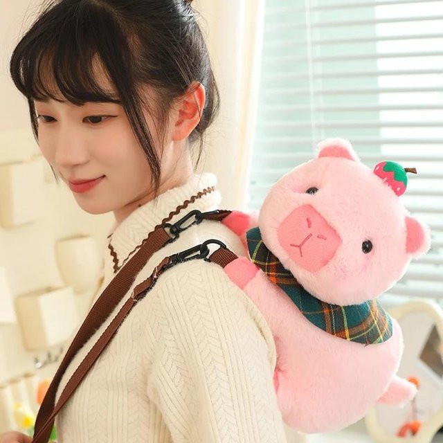 Wucifang Bags Kawaii Capybara Plüsch Rucksack, braun, rosa, Tiere - Bild 1