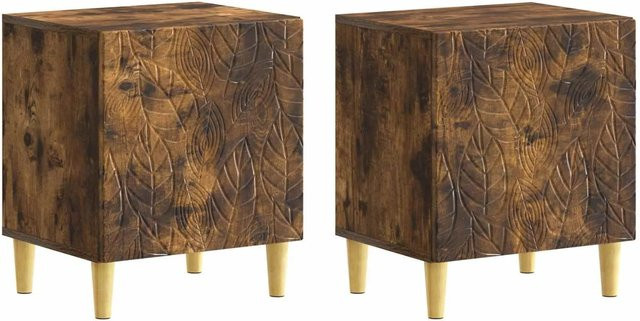 vidaXL Nachttisch Set aus Eukalyptus und Holzwerkstoff in Geräucherte Eiche, 2 Stück, modern, B/T/H: 43 x 34,5 x 50 cm - Bild 1