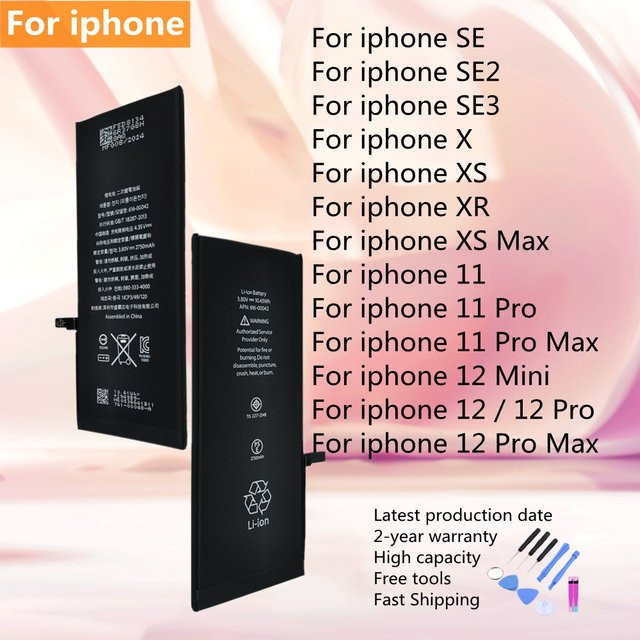 ZQTMAX Ersatzakku mit hoher Kapazität für iPhone Modelle (iPhone X, SE, SE2, SE3, 11, Pro, Max, XS, XR, 12, 12 Pro, Max, 12 mini) in Schwarz inklusive Werkzeug-Set - Bild 1
