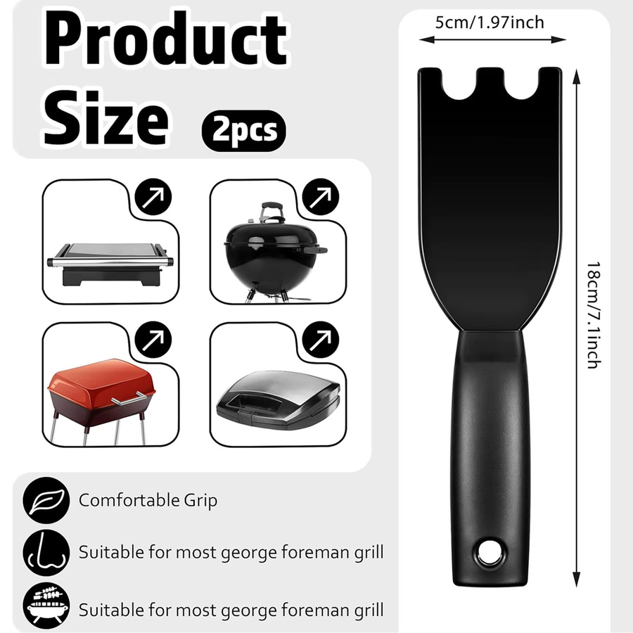 Antihaftbeschichteter Grillschaber-Spatel aus Nylon in Schwarz für George Foreman und andere Innengrills mit Reinigungsbürste und Rillen - Bild 2