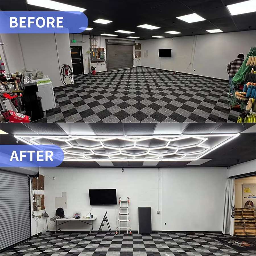 PIBAOGU Sechseckige LED-Deckenleuchte in Wabenform, superhelle Garagenleuchte für Autodetailing und Friseursalon, Kaltweiß 6500K, Weiß - Bild 4