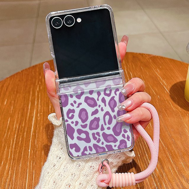 Lanyard Clear Phone Case mit buntem Leopardenmuster für Samsung Galaxy Z Flip 5G (Z Flip 8, 7, 6, 5, 4, 3) in Multicolor und Rot - Bild 1
