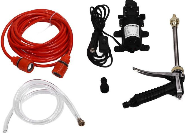 mfySpace 12V 100W Hochdruck Wasserpumpe mit G1/2 Außengewinde als tragbares Gartenwassersprinkler-Set und Hochdruckreiniger für dein Auto - Bild 1