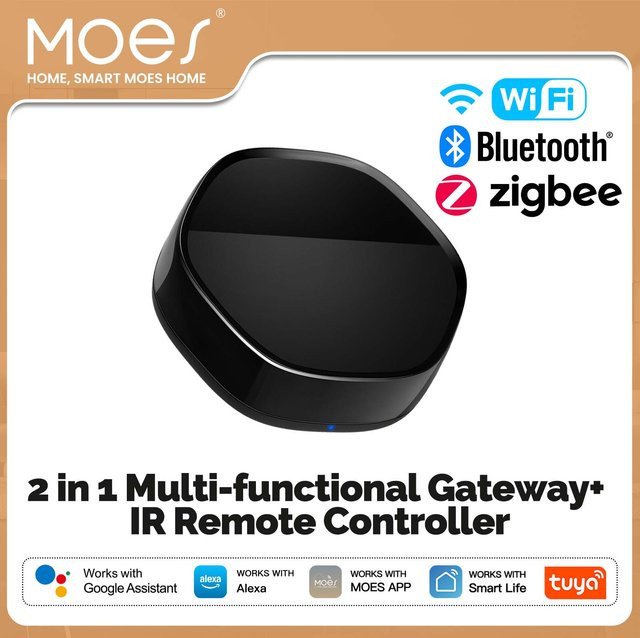 Tuya Smart Home 2-in-1 Wireless Multifunktions-Gateway mit BLE Mesh und ZigBee sowie 38K IR-Fernbedienung in Schwarz, kompatibel mit Alexa und Google Home - Bild 1