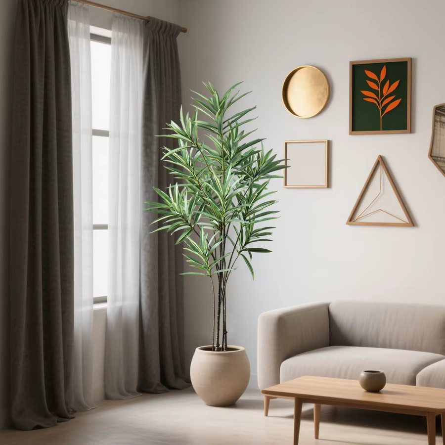 Künstlicher Olivenzweig von Kmitang in Grün, tropische Dracaena-Pflanze aus Kunststoff für deine Heim- und Gartendekoration, Höhe: 70 cm bis 115 cm - Bild 4