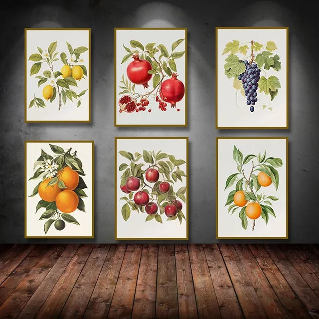 Potdemiel Wandkunst Leinwand Poster mit botanischem Obstmotiv in Orange im Vintage-Stil - Bild 1