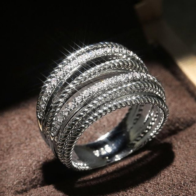 YIRAN Jewelry Mehrreihige Ringe, CZ, Damen, grau - Bild 1