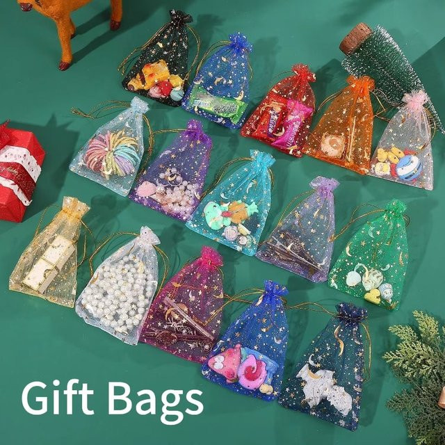 Organza-Geschenktüten mit Stern- und Mond-Motiv in Multicolour für Schmuck, Süßigkeiten und Hochzeiten - Bild 1
