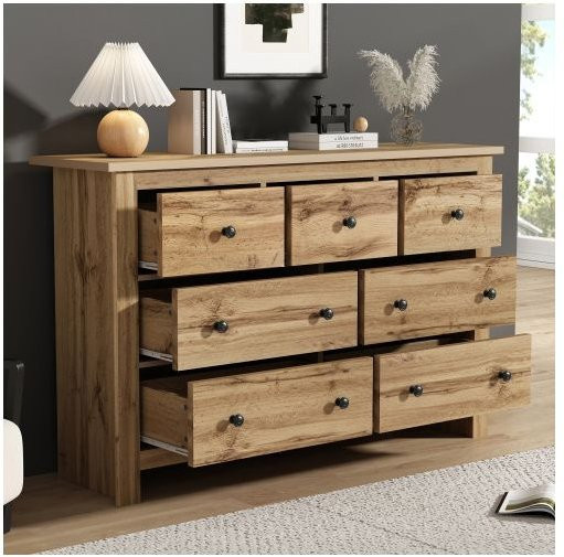 MUVOE Kaffeebar aus massivem Holz in Braun mit 7 Schubladen im minimalistischen Stil - Bild 1