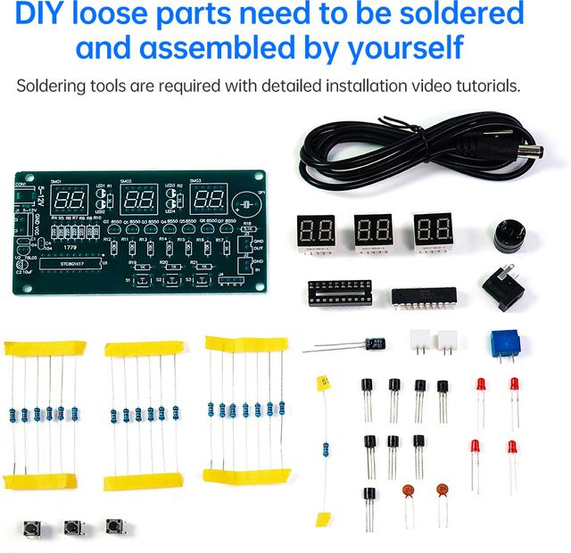 Aideepen DIY-Elektronik-Kit mit 6-stelligem roten Digitaldisplay und 51 Mikrocontroller für DC 5–12 V - Bild 1