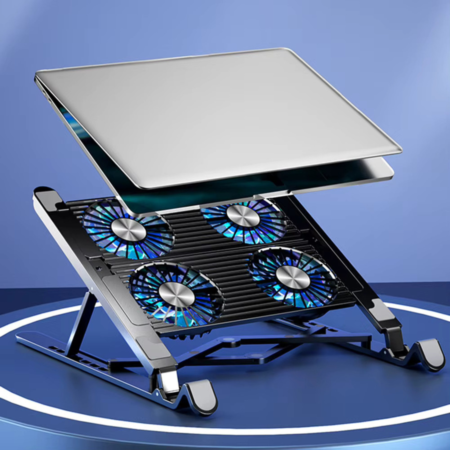 RGB Silent Gaming Laptop-Kühlpad in Schwarz, faltbarer Notebook-Ständer mit 2 oder 4 Lüftern und 7 Höhenstufen für Laptops von 11 bis 17,3 Zoll - Bild 3