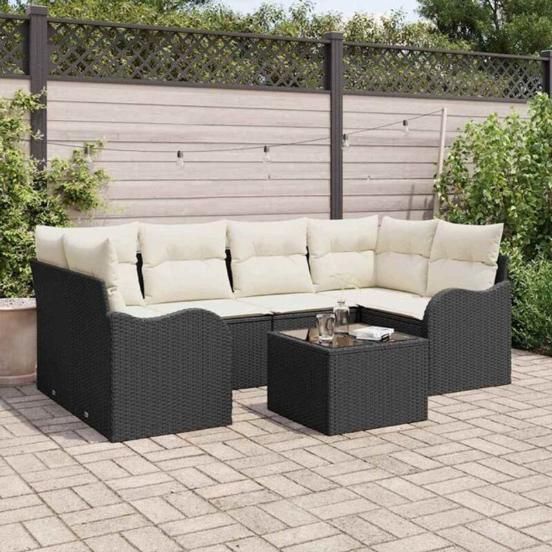 Vidaxl Garten-Sofa-Set aus Polyrattan und Stahl, 7-teiliges Loungemöbel-Set in Schwarz, B/T/H: 55 x 55 x 37 cm - Bild 1