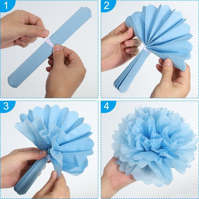 UXCELL 10 Stück Papierblumen in Blau, runde Pompons als Dekoration für Hochzeit, Geburtstag und Party - Bild 1