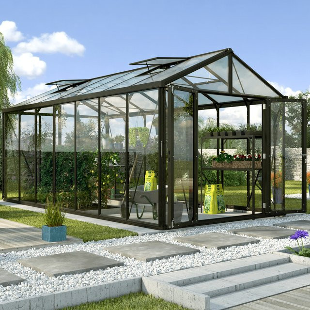 Vitavia Gewächshaus Zeus Comfort 13800 Schwarz 13,8 m² mit 3 mm ESG-Glas und 10 mm HKP-Profilen - Bild 1