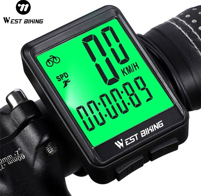 WEST BIKING Kabelloser Fahrrad-Fahrtcomputer mit Hintergrundbeleuchtung und LED-Geschwindigkeitsmesser in Schwarz - Bild 1