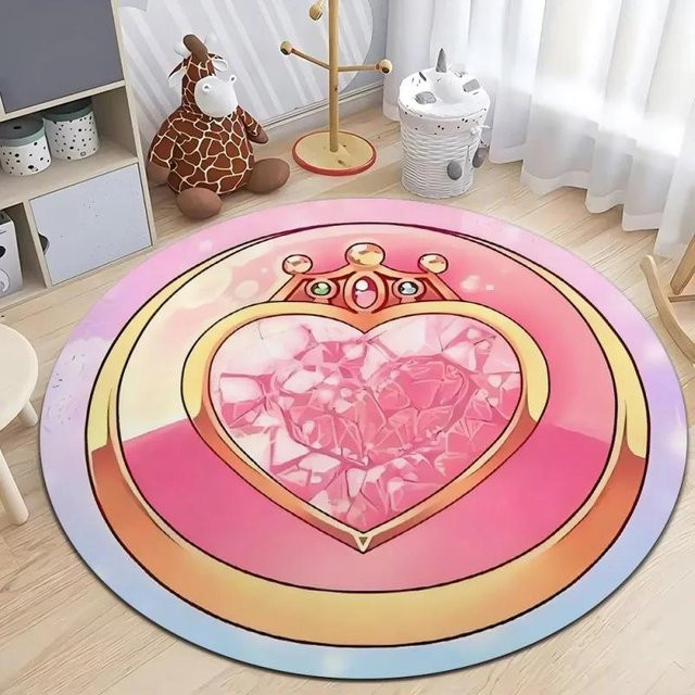 Runder Teppich Sailor Moon Print in Rosa von JGJG, rutschfest und waschbar, Durchmesser: 60 cm - Bild 1