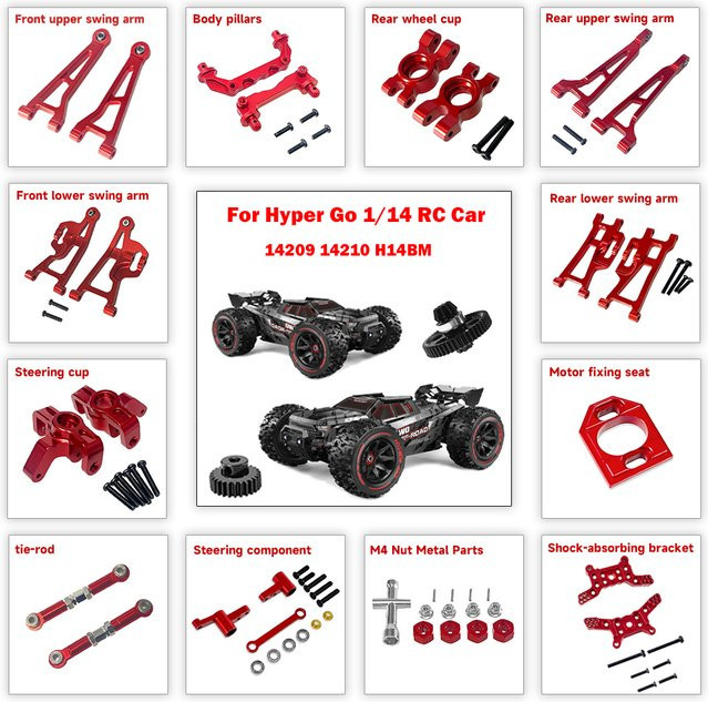 MJX RC Auto Metall Lenkung Tasse Oberen Unteren Schwinge Set Shock Tower Halterung Körper Post Upgrade Teile - Bild 1