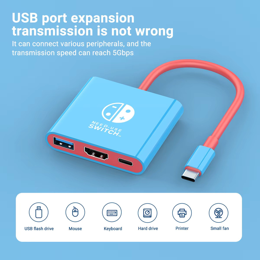 Gopala 3-in-1 USB-C Hub Dockingstation in Blau mit HDMI 4K UHD, USB 3.0 und PD 100W Schnellladefunktion für MacBook, Laptop und Smartphone - Bild 3