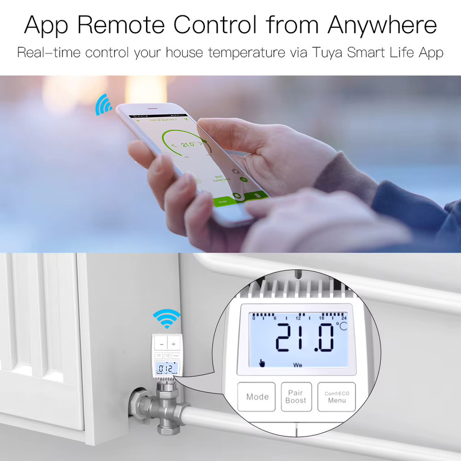 MOES Tuya ZigBee Smart Thermostat Heizkörper TRV Temperaturregler mit internem Sensor, App-Steuerung und Sprachsteuerung für Alexa, Weiß - Bild 3