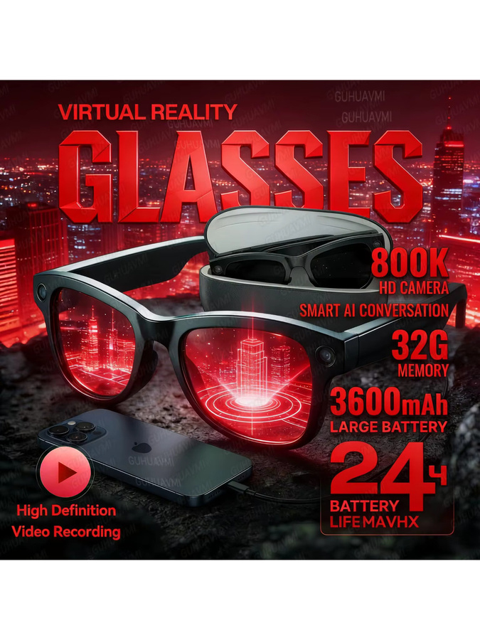 GUHUAVMI Smart AI Brille M02 Ultra mit 1080P HD Kamera, ChatGPT Unterstützung, 32 GB Speicher und 3600 mAh Ladehülle als Power Bank, Farben: Schwarz, Blau - Bild 7