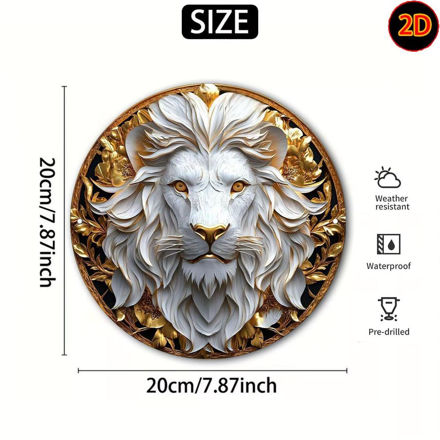 Potdemiel 2D-Wandkunst Löwenkopf aus Aluminium im Vintage-Stil, Durchmesser: 19,99 cm - Bild 4