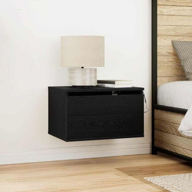 vidaXL Set 2 Wandmontierte Nachttische mit LED-Lichtern in Schwarzer Eiche, Modernes Design aus Holzwerkstoff - Bild 1