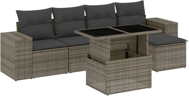 vidaXL 6-tlg Garten-Sofagarnitur aus Poly Rattan mit Kissen in Grau - Bild 1