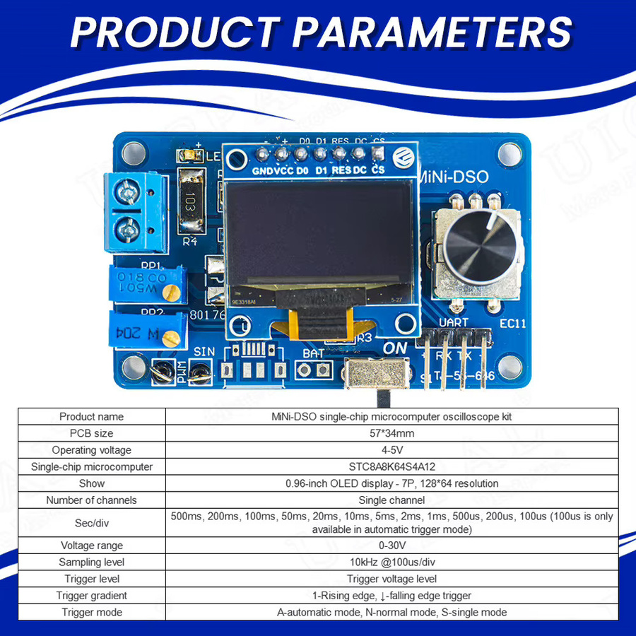 DIY Mini Digital Oszilloskop Elektronik Kit mit STC8K8A MCU und 0,96 Zoll OLED Display als Lötprojekt zur Praxis - Bild 3