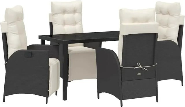 vidaXL Garten Essgruppe aus Poly-Rattan in Schwarz mit Sicherheitsglas und pulverbeschichtetem Stahl, 5-teilig - Bild 1