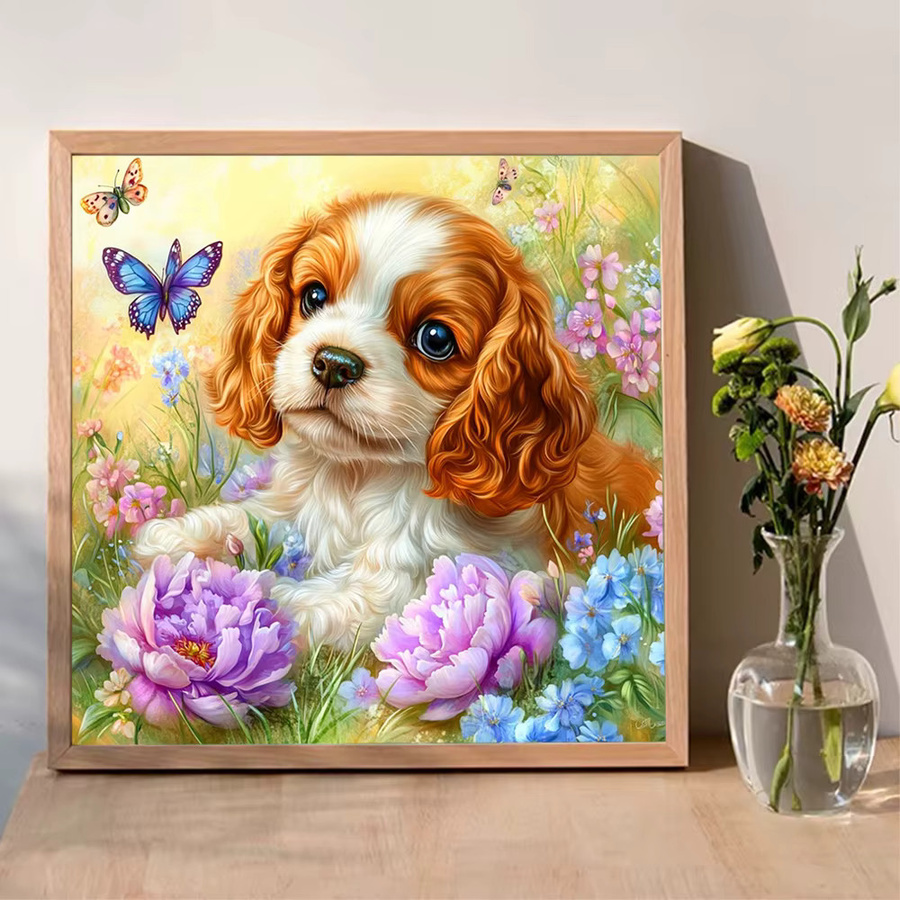 EverShine Tier-Diamant-Stickerei, Hund, DIY-Mosaik-Bastelset, floral - Bild 3