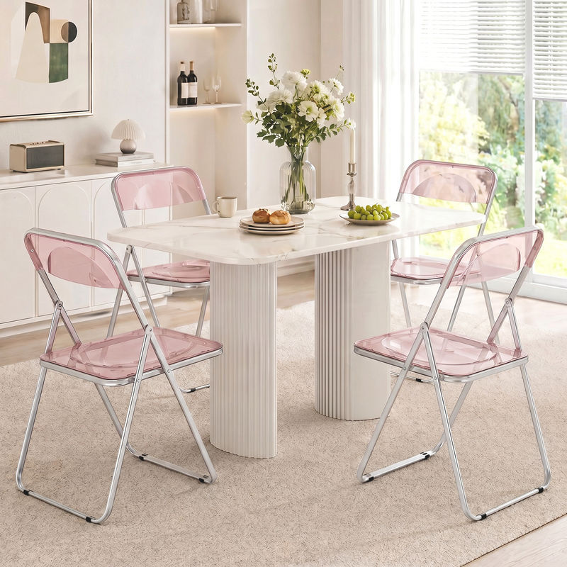 HOMCOM Set aus 4 klappbaren Acrylstühlen in Rosa, platzsparende Klappstühle mit Stahlgestell für Zuhause, Büro oder Küche, B/T/H: 47 x 48 x 75 cm - Bild 2