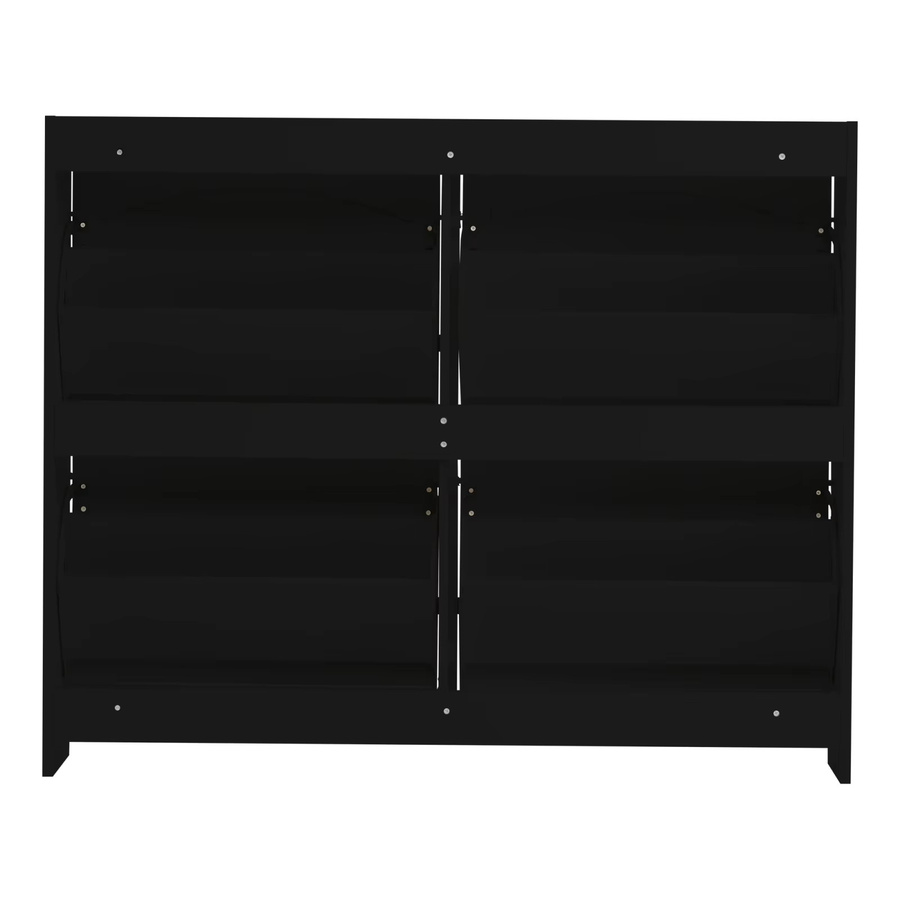 Anajqaqia Moderner Schuhschrank in Schwarz mit 4 Klappenfächern und offenen Regalen, B/T/H: 110 x 24 x 90 cm - Bild 4