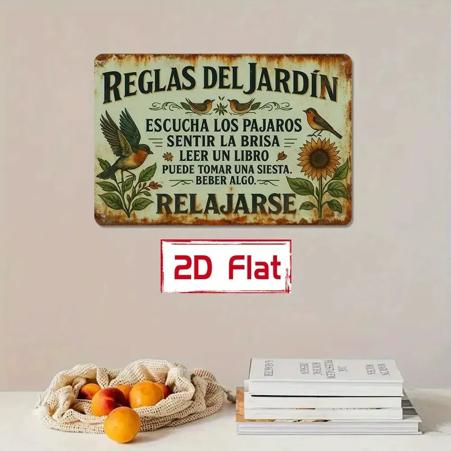 CIFBUY Vintage-Schild mit spanischen Gartenregeln aus Metall, Wandkunst mit floralem Design und Typografie, Mehrfarbig, Breite: 30 cm, Höhe: 20 cm - Bild 4