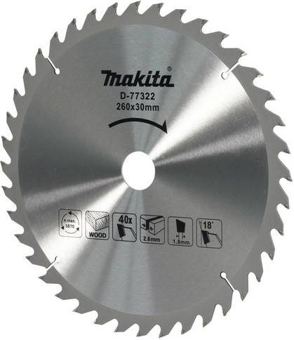 Makita Kappsägeblatt für Holz, Carbide Tipped, Silber, Durchmesser: 260 mm, Zähne: 40T - Bild 1
