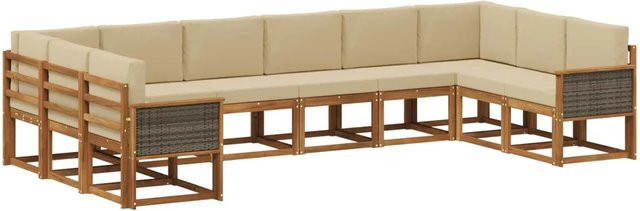 vidaXL Outdoor-Sofagarnitur aus Massivholz Akazie in Natur und Beige mit 10 Teilen und Kissen in L-Form - Bild 1