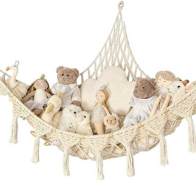 Binchi Outdoor Product Jumbo Plüschtier Hängematte als platzsparende Spielzeug Aufbewahrung im Boho-Stil, beige - Bild 1